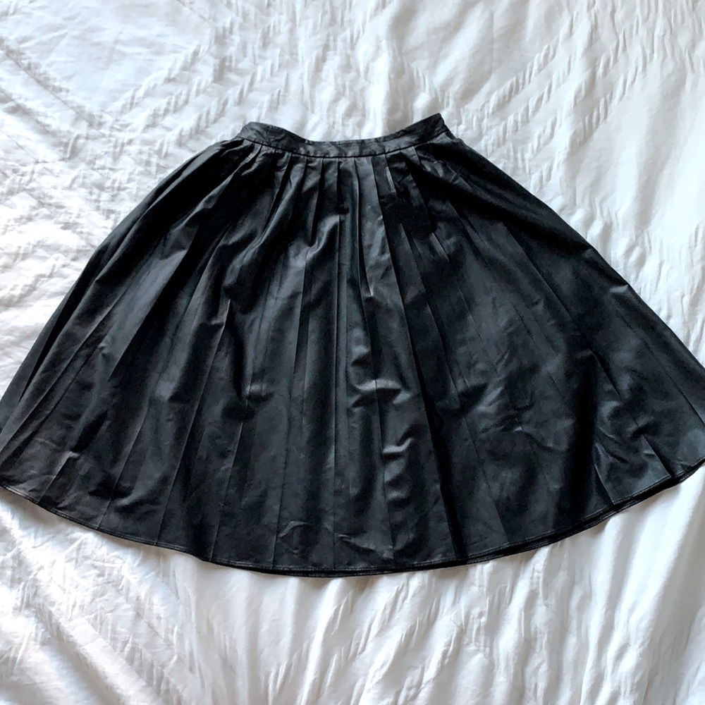 Black Vegan Leather Pleated Full Skirt